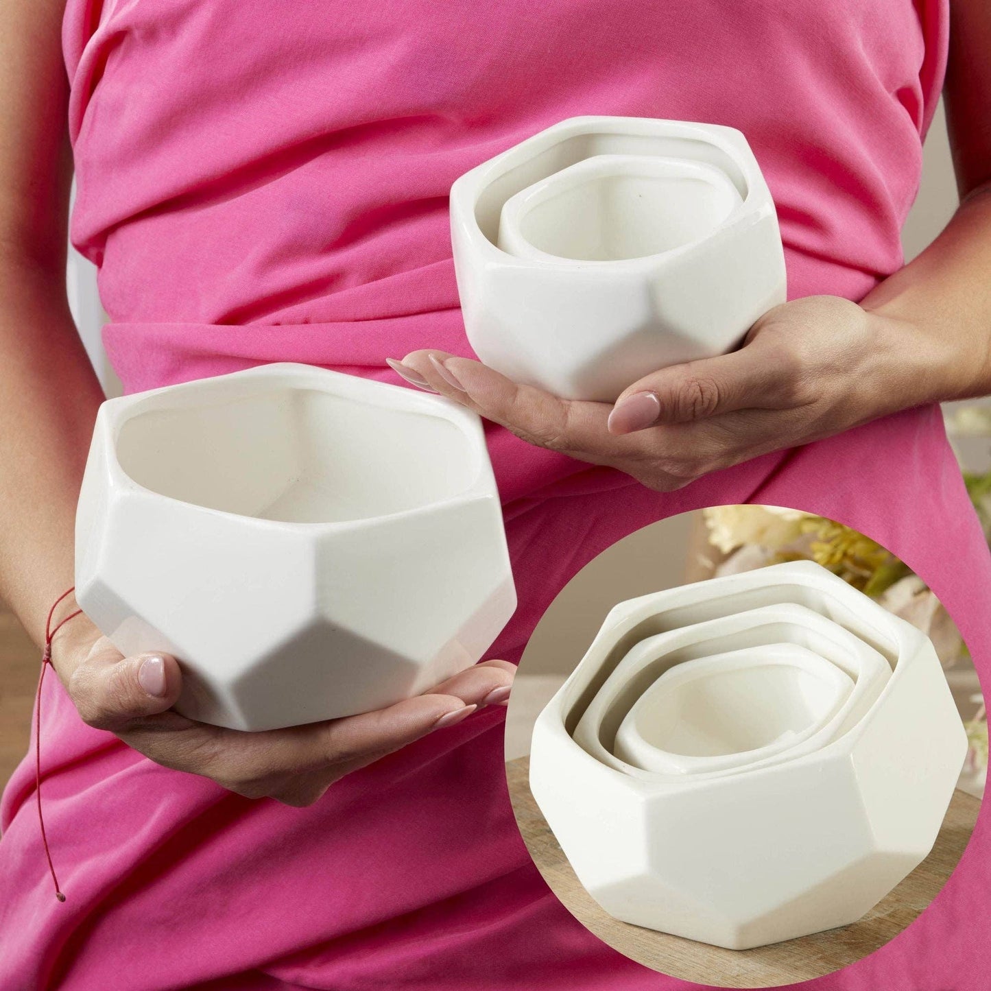 Geometric Ceramic Planter - Small, Medium & Large (Set of 3)