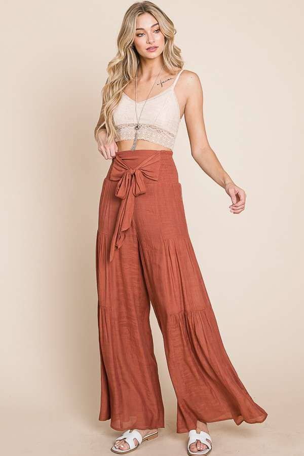 Tie front ruched waist back pants JBJ1033: Charcoal / L