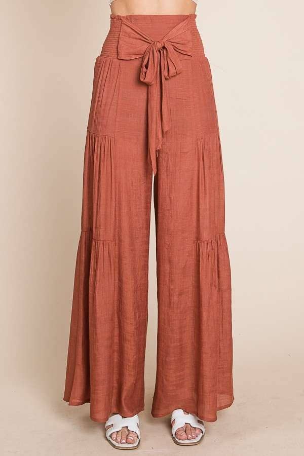 Tie front ruched waist back pants JBJ1033: Charcoal / L