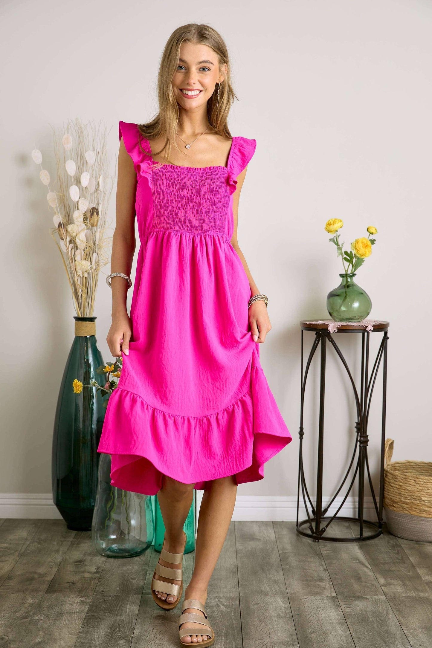 AD17040 - RUFFLE SLEEVE BABYDOLL DRESS: BLACK / S