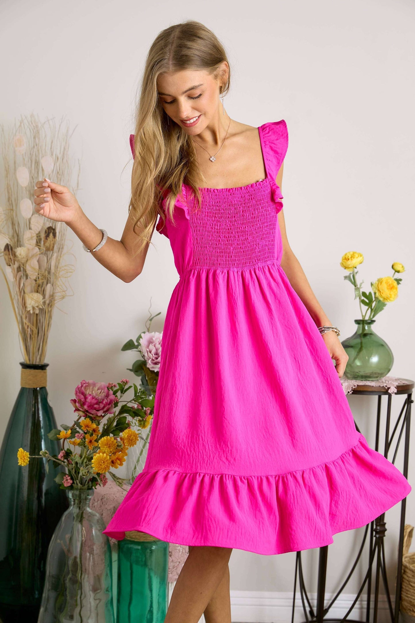 AD17040 - RUFFLE SLEEVE BABYDOLL DRESS: BLACK / S
