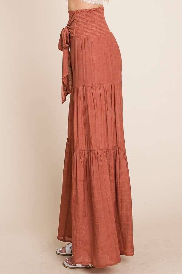 Tie front ruched waist back pants JBJ1033: Charcoal / L