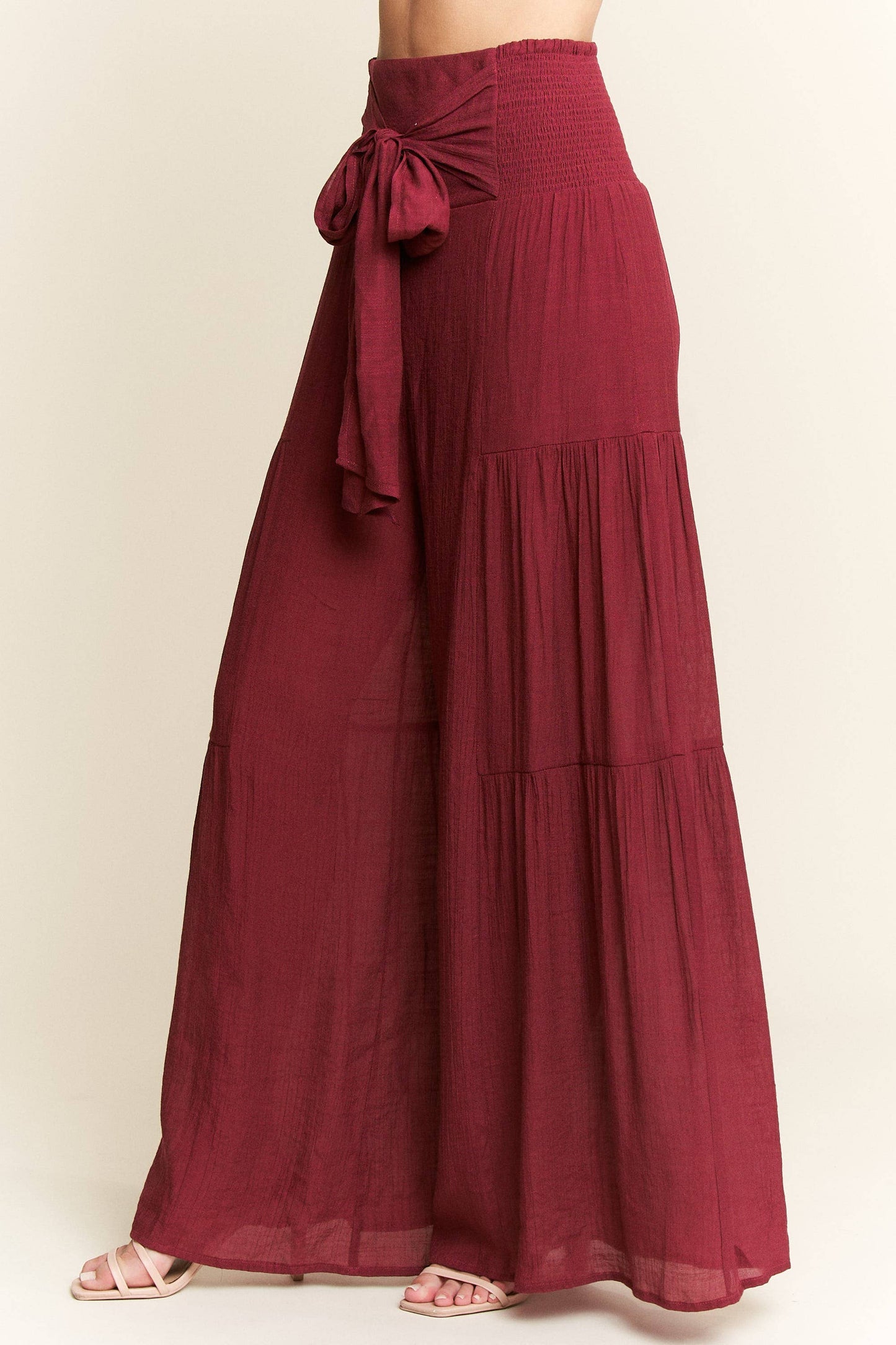 Tie front ruched waist back pants JBJ1033: Charcoal / L