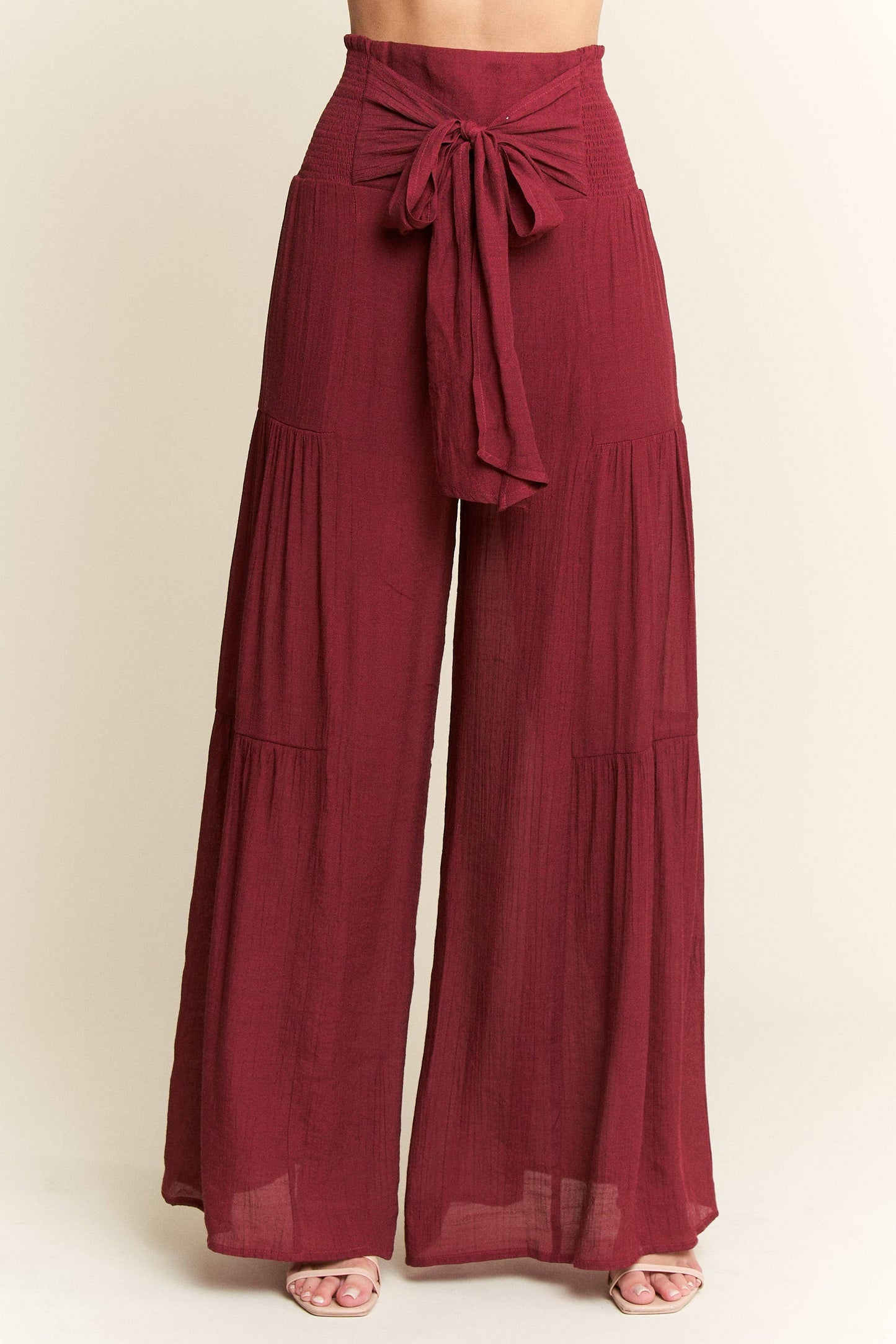 Tie front ruched waist back pants JBJ1033: Charcoal / L