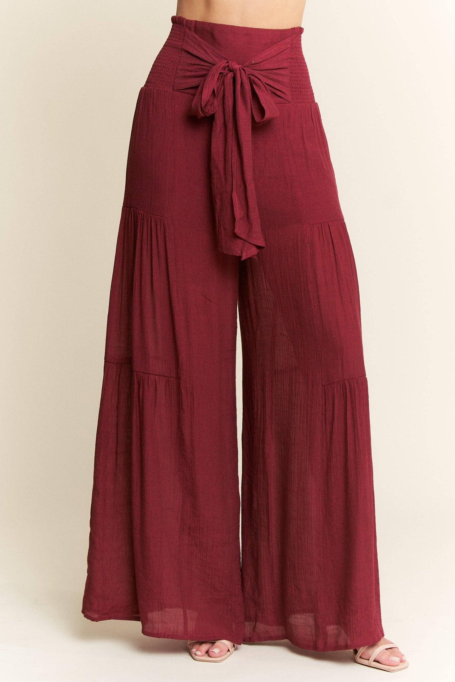 Tie front ruched waist back pants JBJ1033: Charcoal / L
