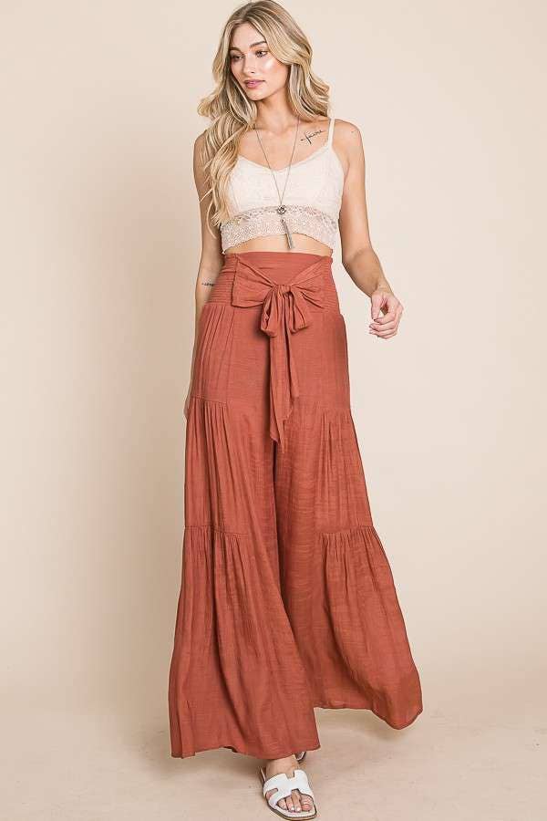 Tie front ruched waist back pants JBJ1033: Charcoal / L