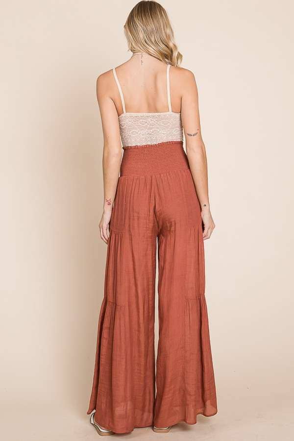Tie front ruched waist back pants JBJ1033: RUBY / S