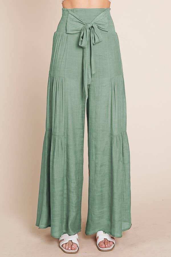 Tie front ruched waist back pants JBJ1033: Charcoal / L