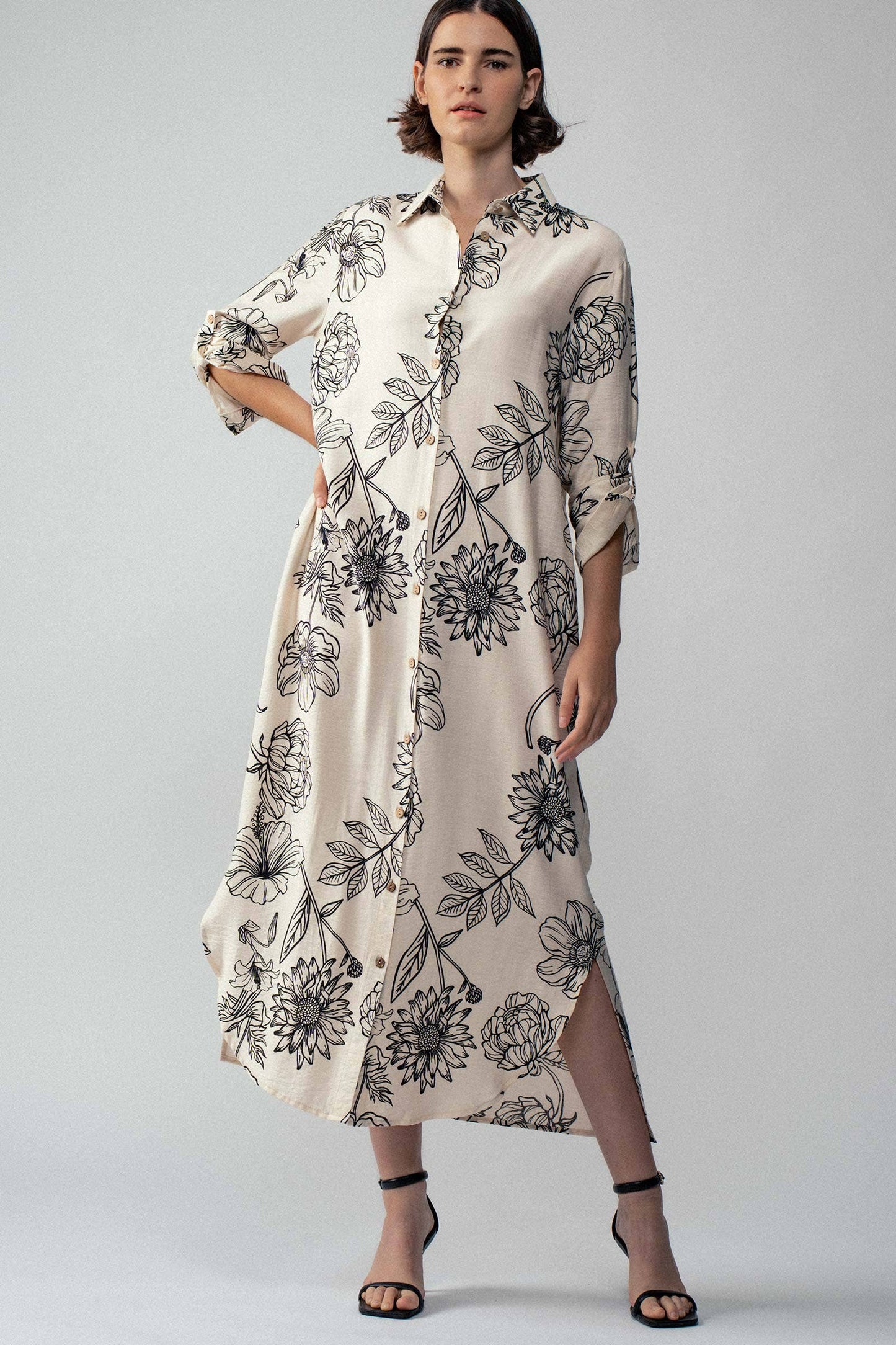 Relaxed Collared Button-Down Maxi Summer Dress: BLACK / S-2/M-2/L-2