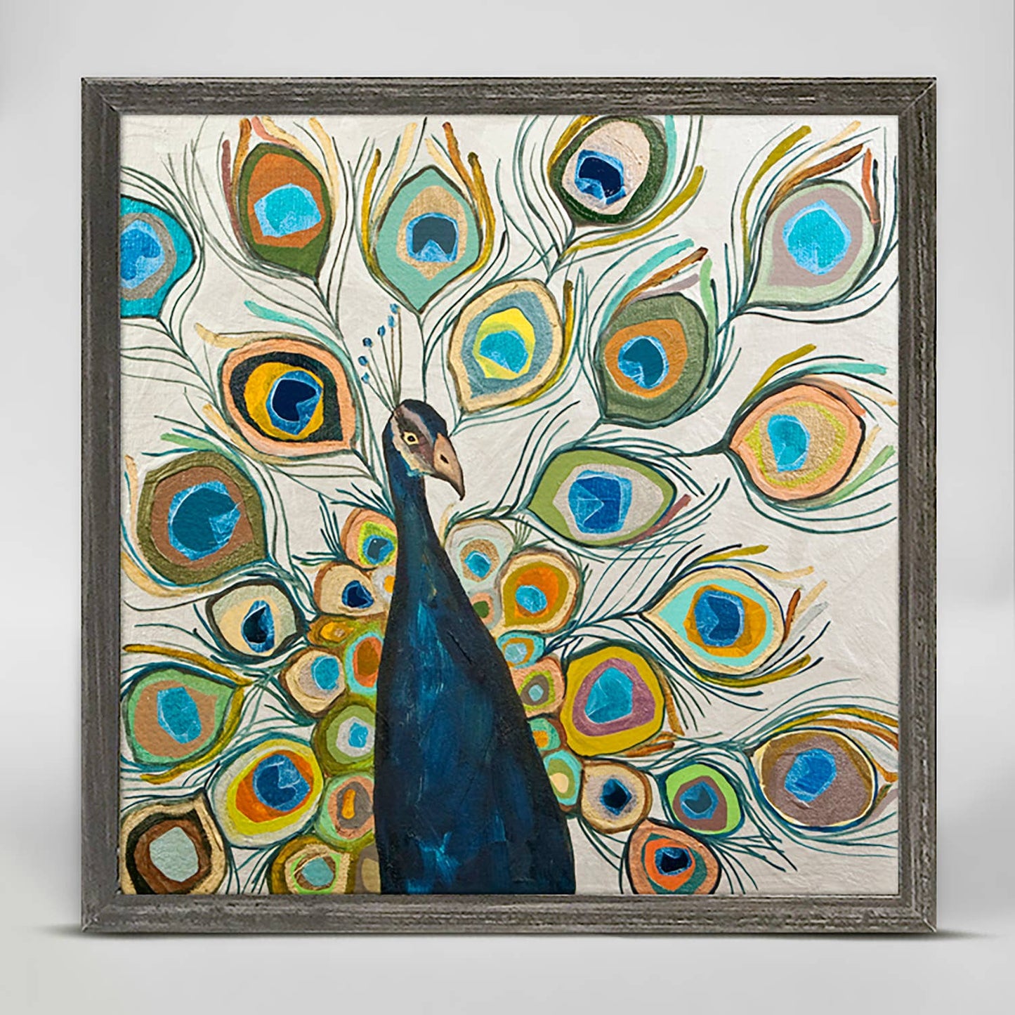 Peacock - Metallic Pearl White Mini Framed Canvas