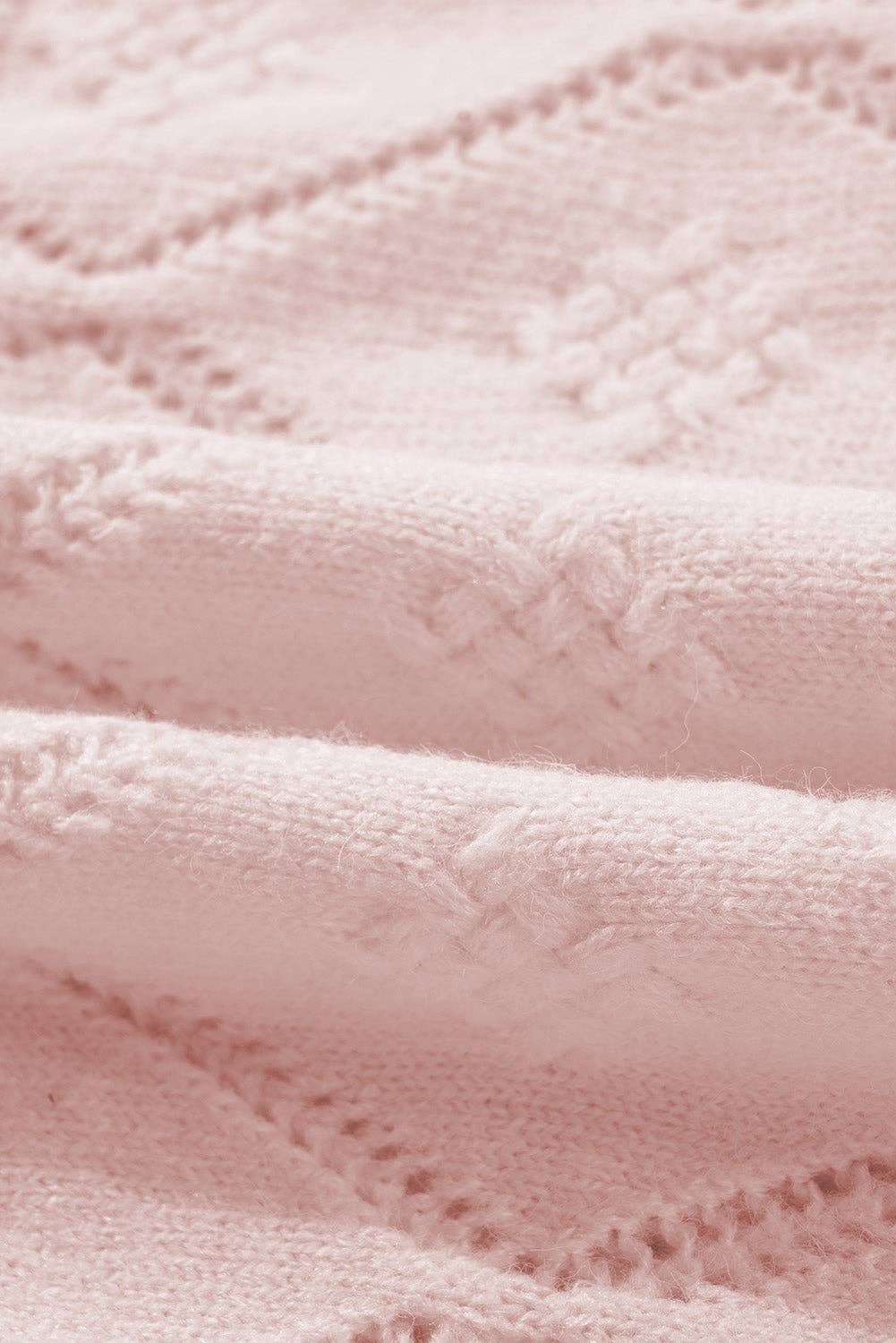 Pointelle Knit Puff Sleeve Sweater: Gossamer Pink / XL