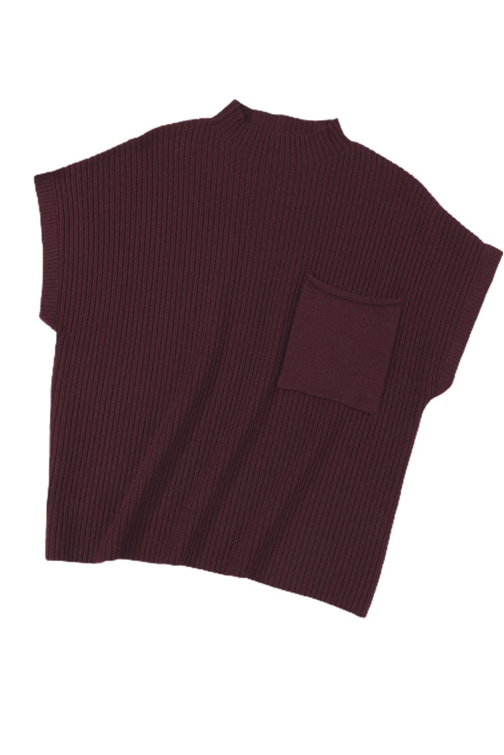 Ribbed Short Sleeve Pocketed Sweater: Mineral Red / 50%Viscose+28%Polyester+22%Polyamide / S