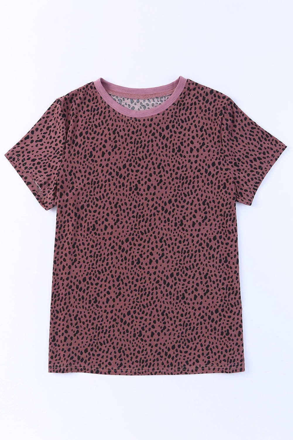 Leopard Print Short Sleeve Spotted Tee T Shirt Top: L / Apricot