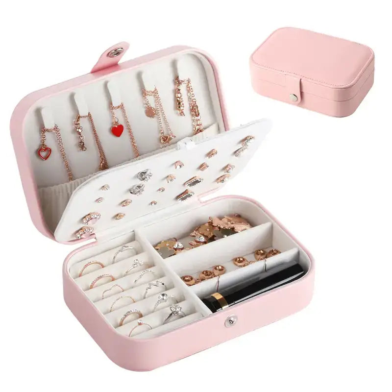 Portable Travel Jewelry Box, Stylish Vegan Leather box: Pink (Naked)