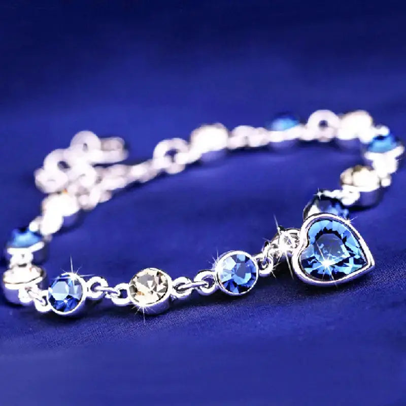 Ocean Blue Crystal Heart - Trendy Fashion Ladies Bracelet