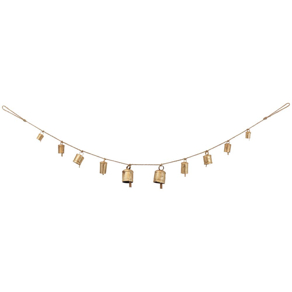 48" Long Iron & Jute Gold Bell Garland Christmas Décor