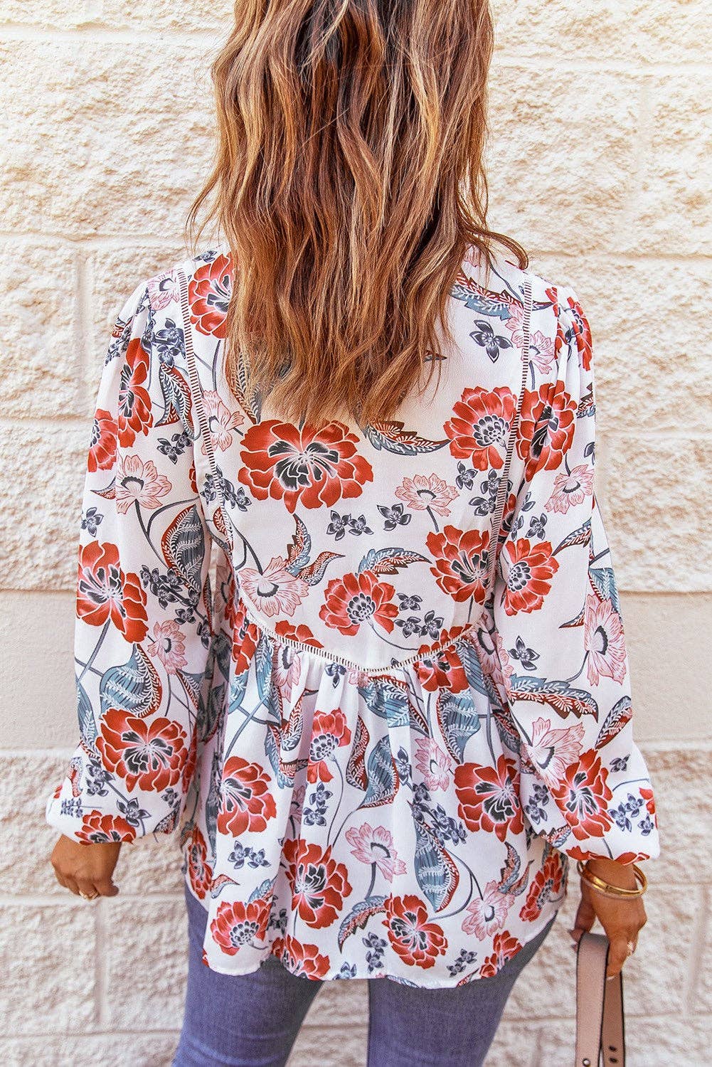 Tassel Floral Boho Top: M / Red