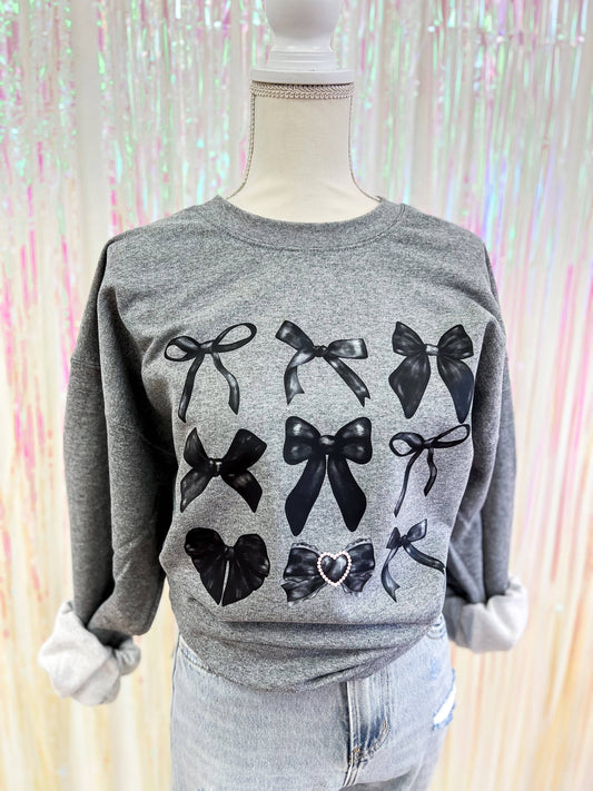 Black Preppy Bow Sweatshirt: 2XL