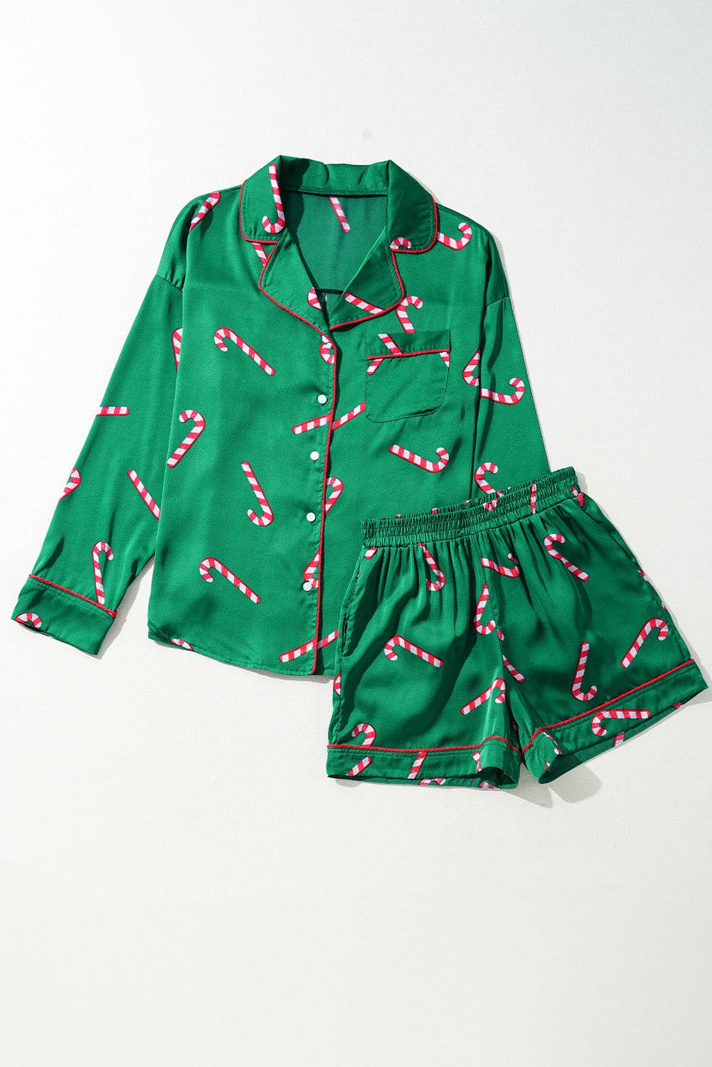 Candy Cane Shirt and Shorts Pajama Set: Green / S