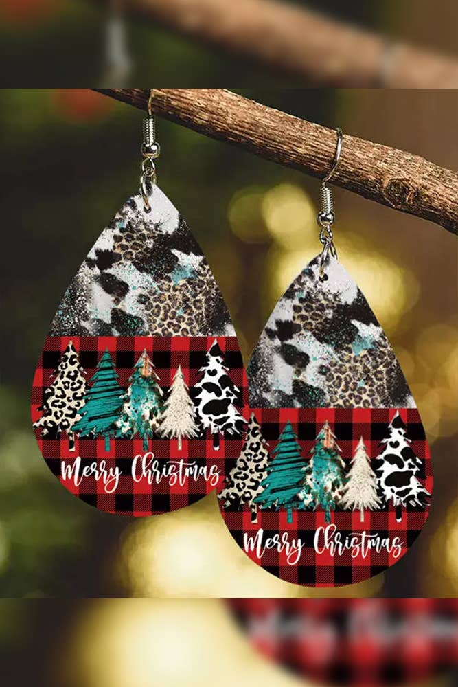 Xmas Print PU Earrings MOQ 5pcs SP117: 03 / One Size