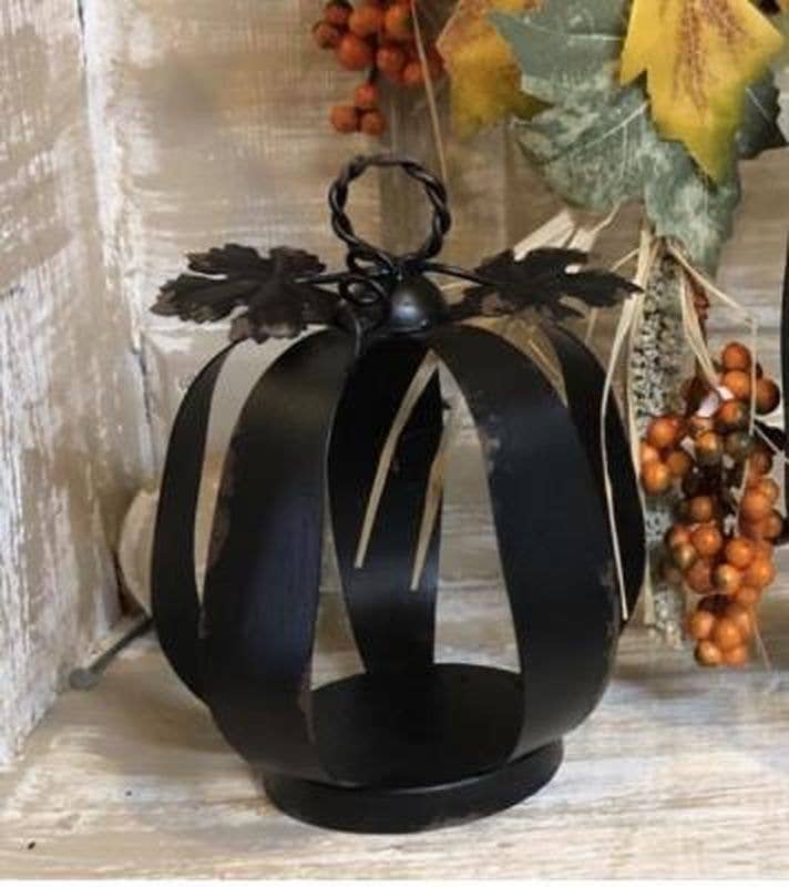 Brown Distressed Metal Pumpkin Lantern Small