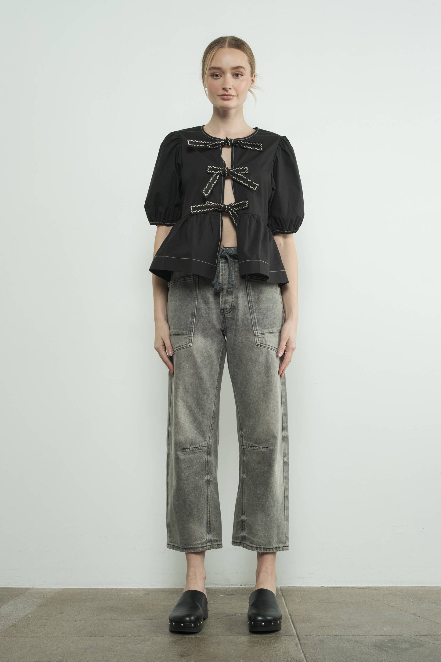 MAP3083 BARREL DENIM PANTS WITH EYELET WAIST: STRIPE DENIM / L