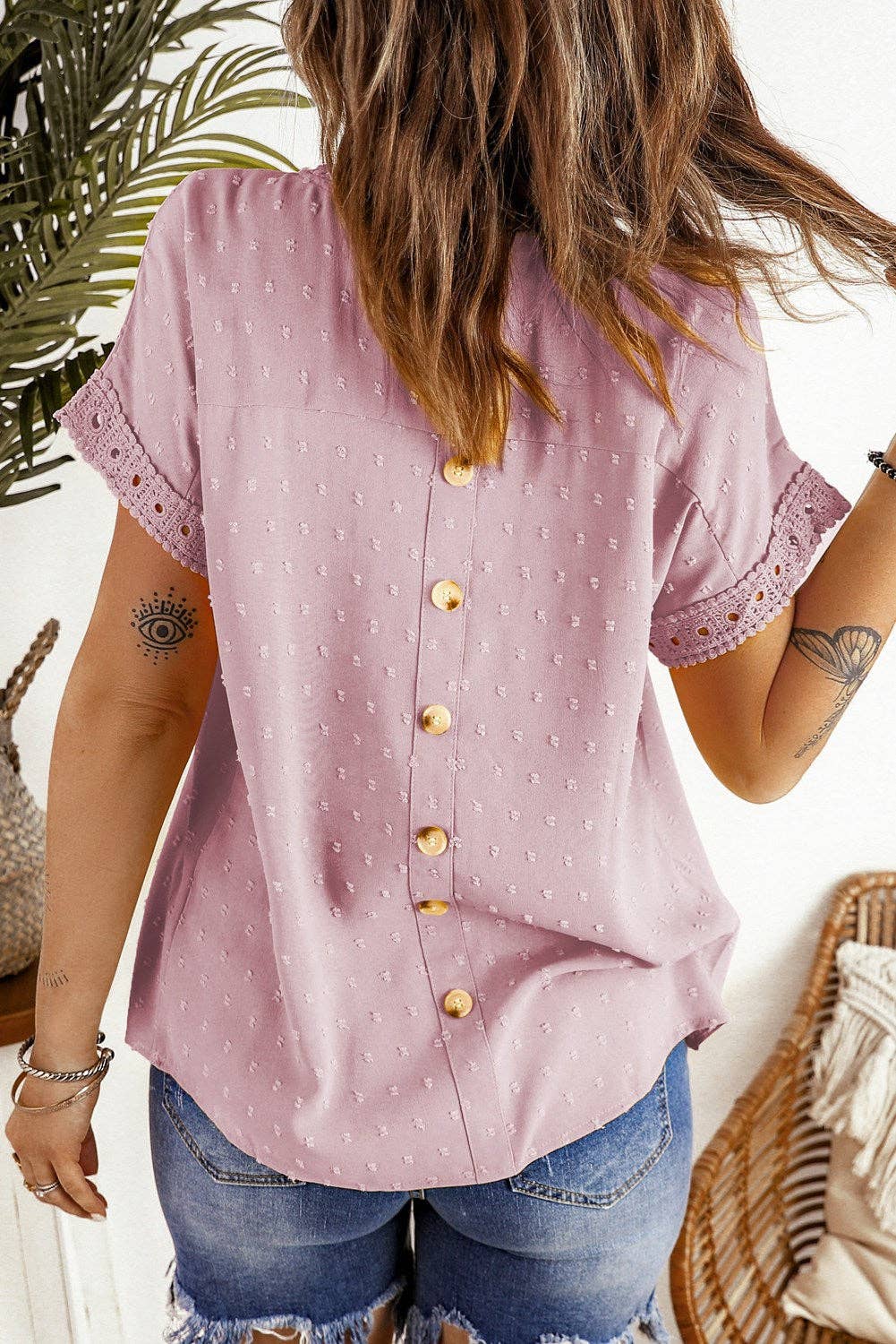 Circle Lace Dotted Top: L / Pink