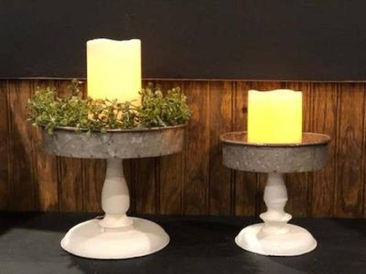 Cream Distressed Candle Tray (Set of 2)