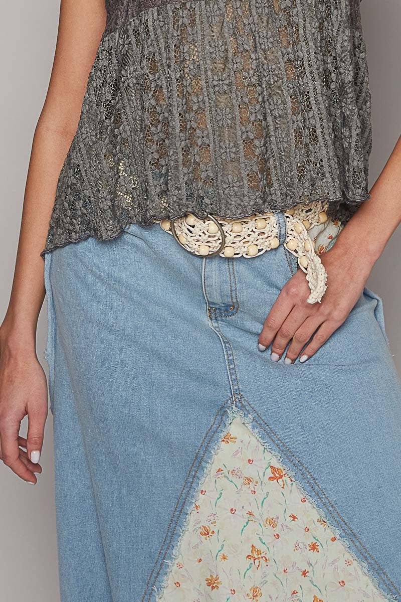 Leatherette beaded pattern detail 'O' ring adjustable belt: BEIGE / OS