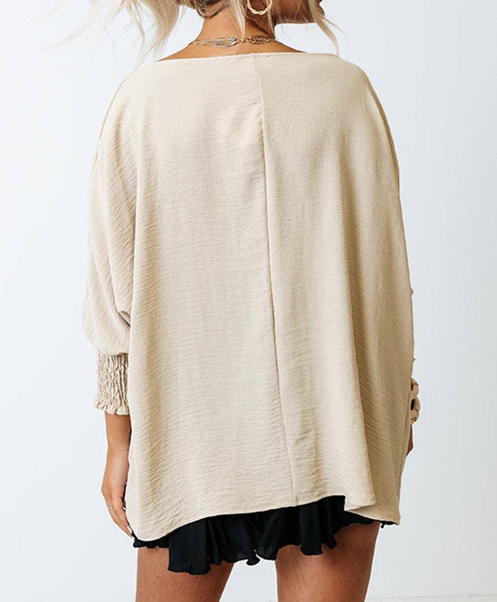 Relaxed Smocked Sleeve Top: White / M