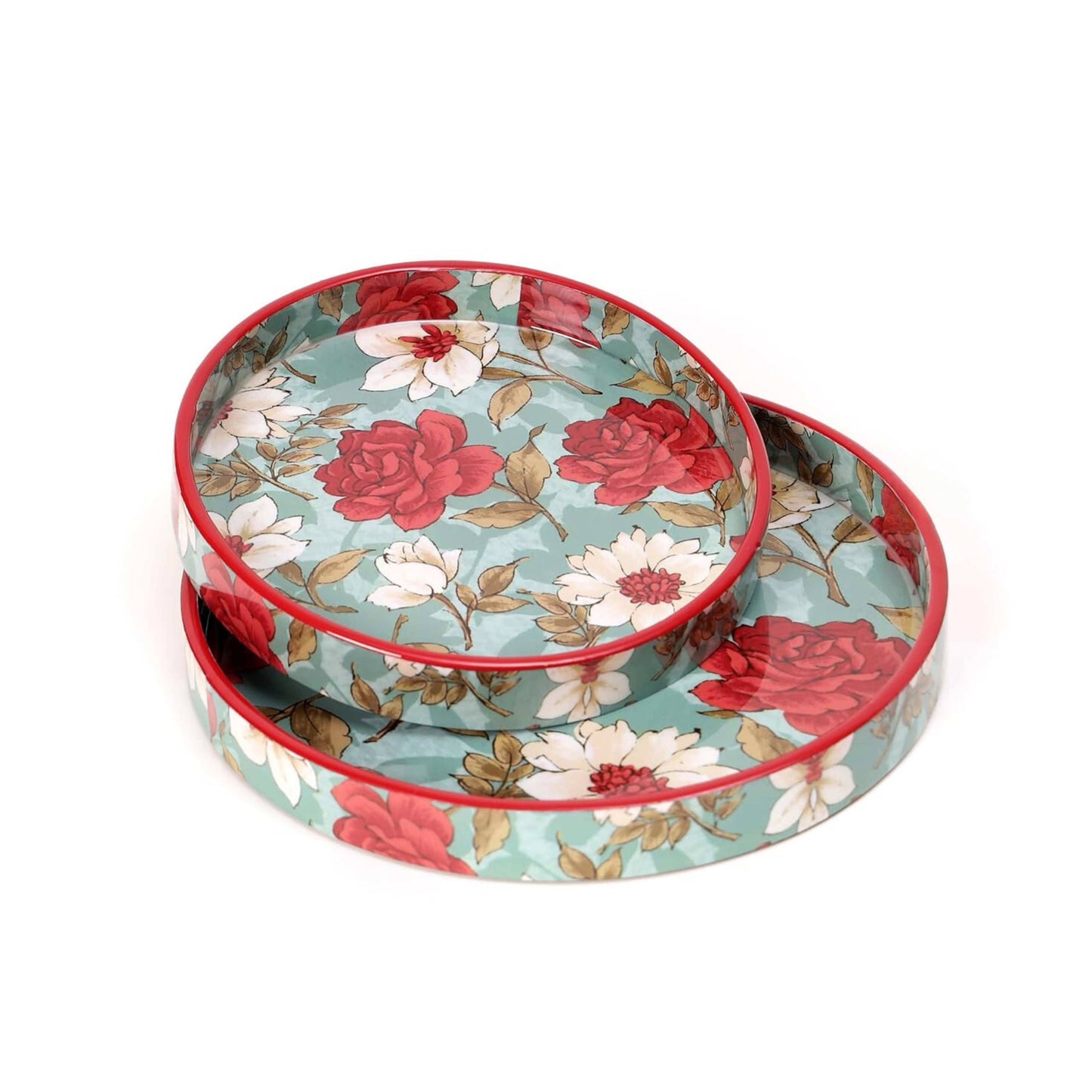 Exquisite Floral Handcrafted Round Decorative Trays Set