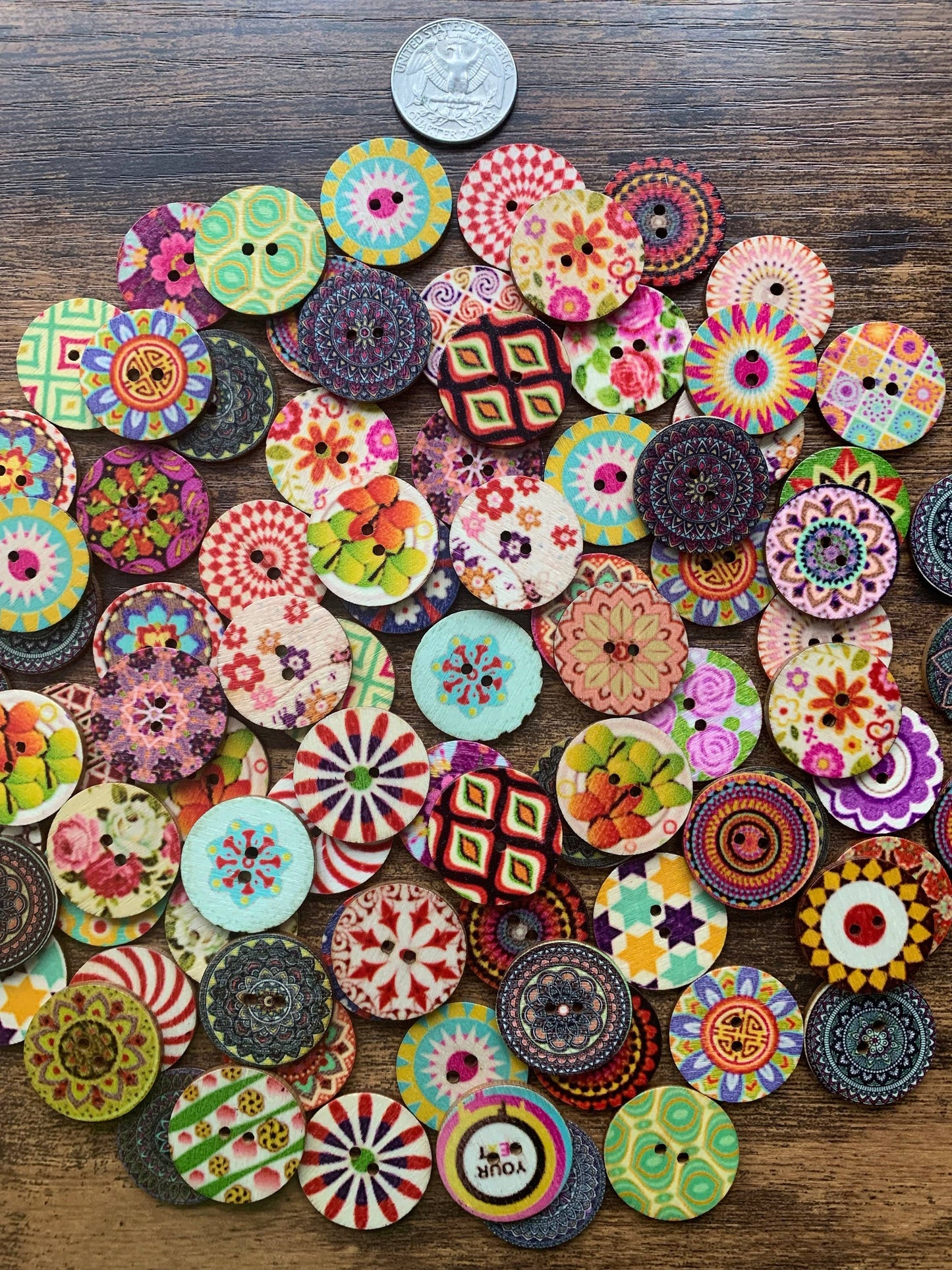 Colorful, Wooden Buttons 1 Inch Size / Craft Supplies, Sewin: 50 Buttons