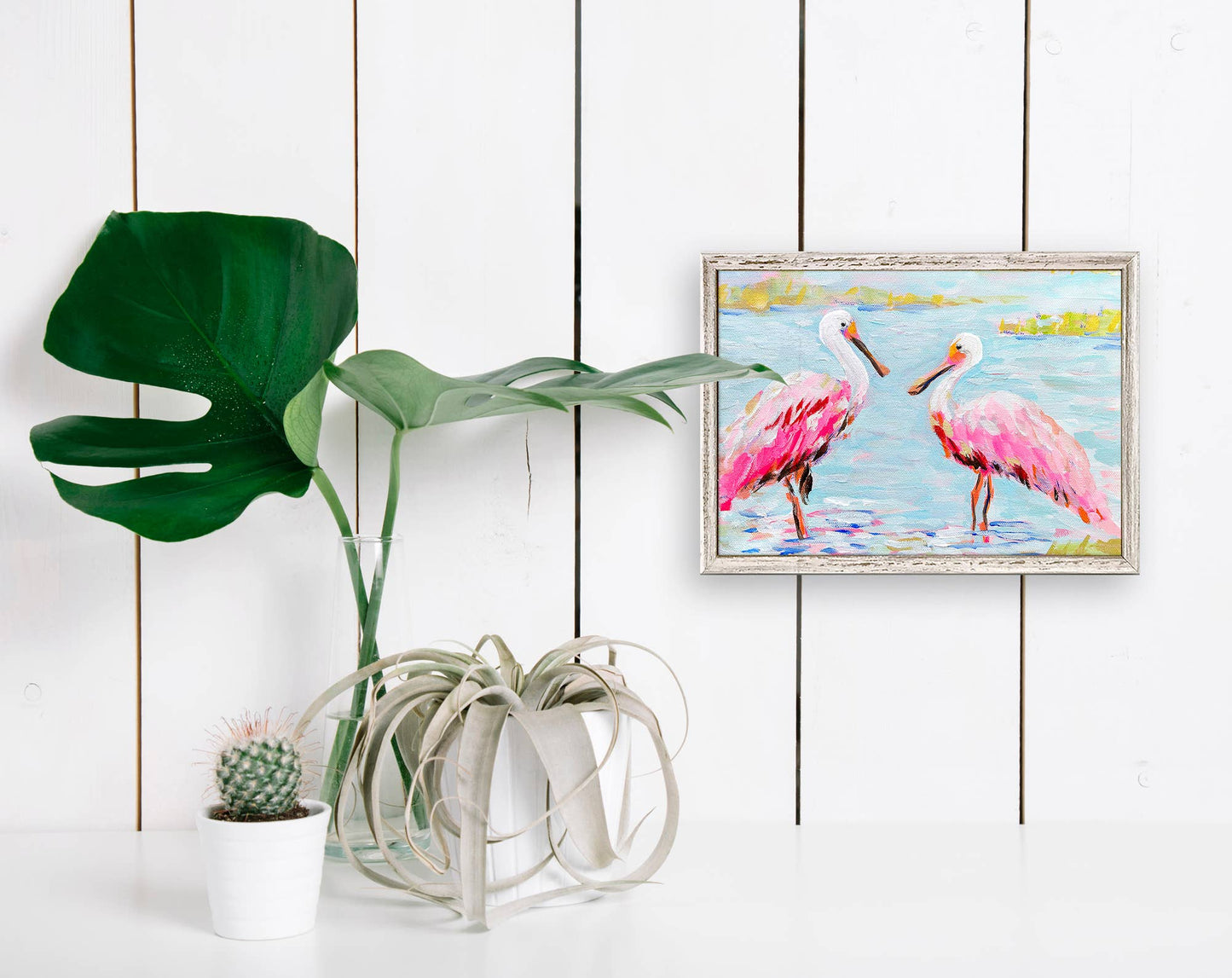 Two Rosette Spoonbills Mini Framed Canvas