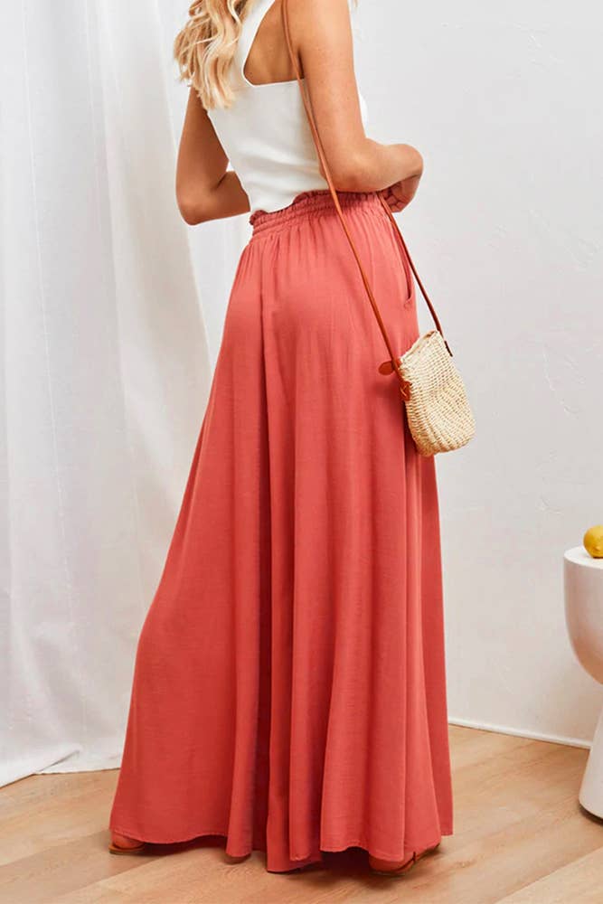 High Waist Wide Leg Pants With Drawstring BTMW245: Khaki / L