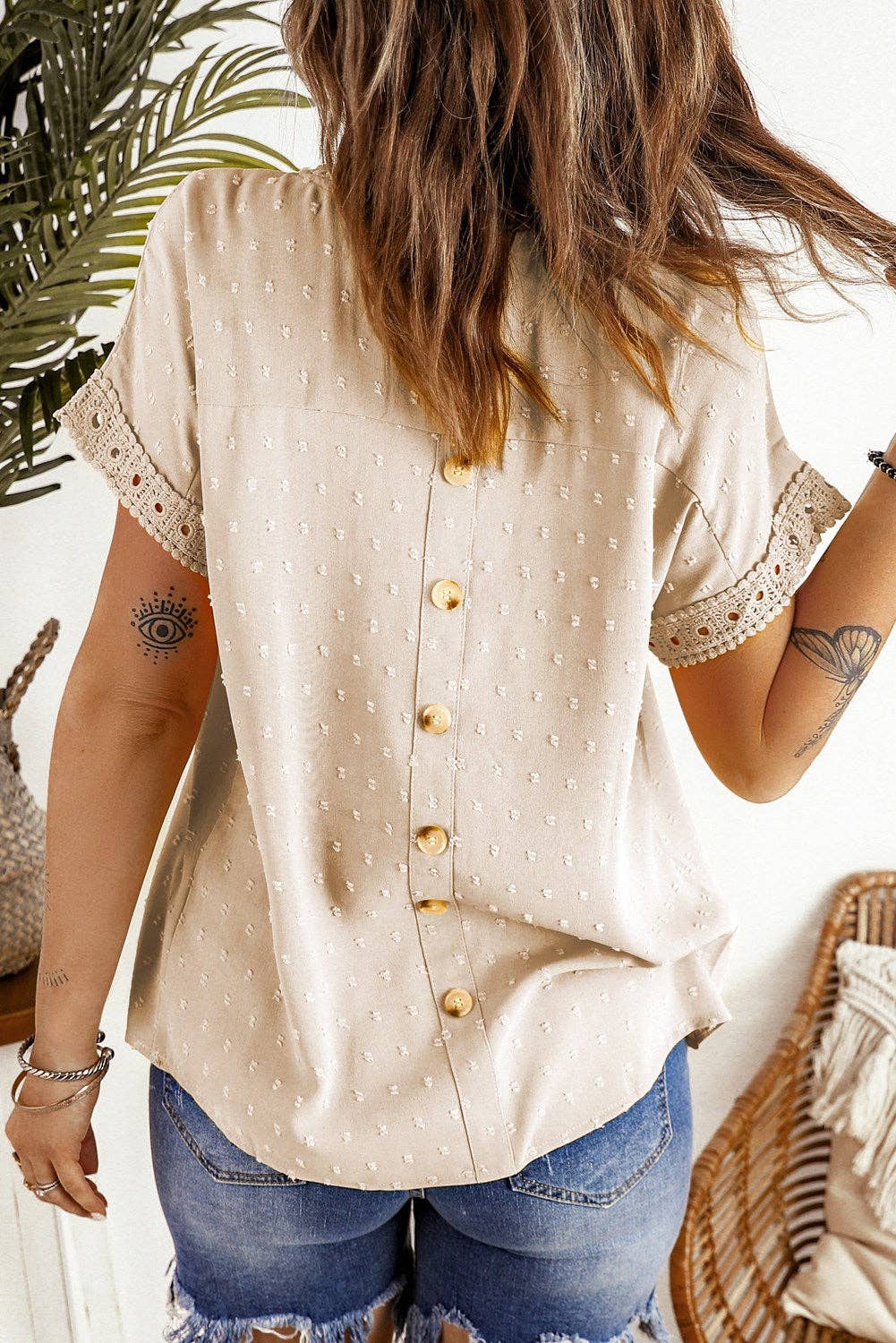 Circle Lace Dotted Top: L / White