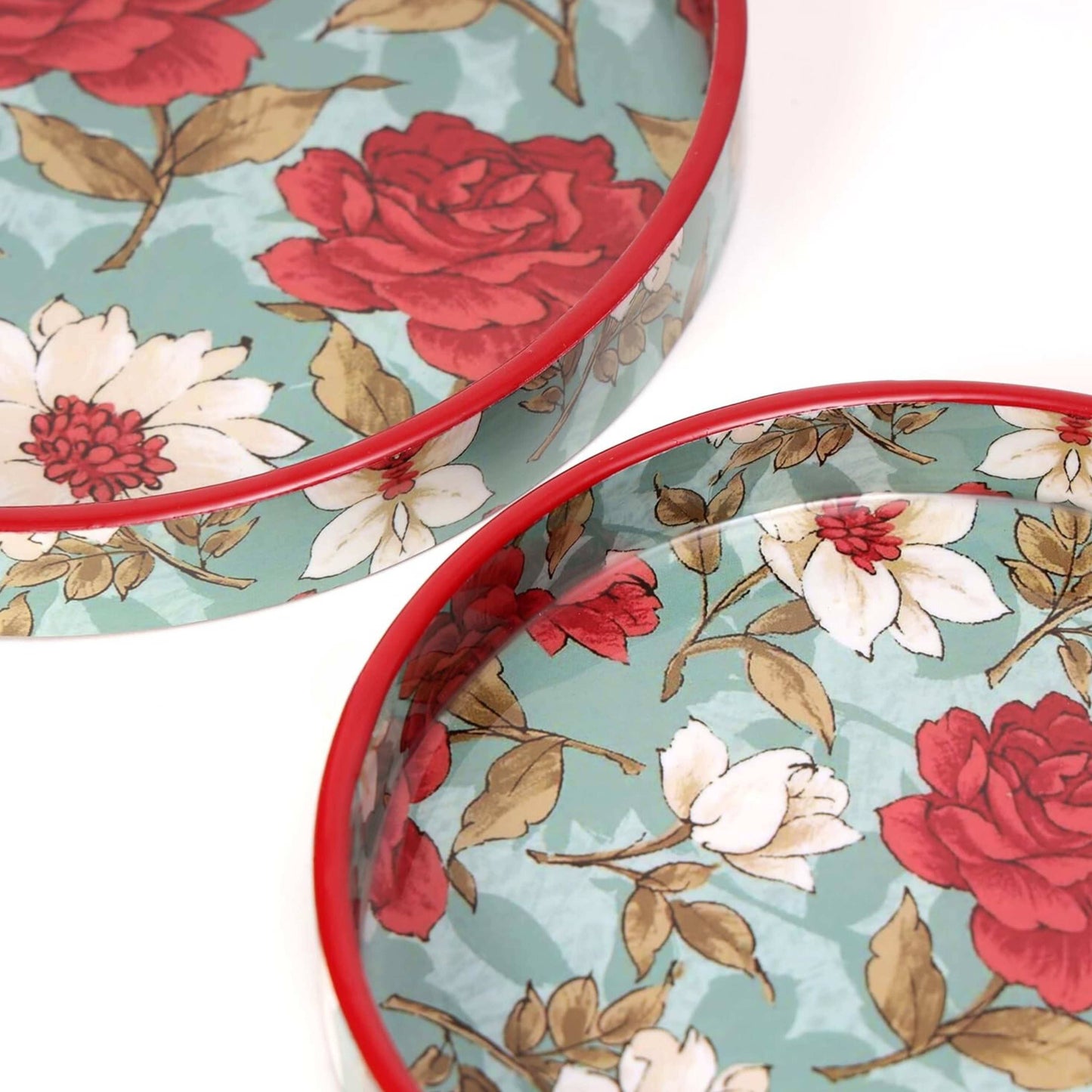 Exquisite Floral Handcrafted Round Decorative Trays Set