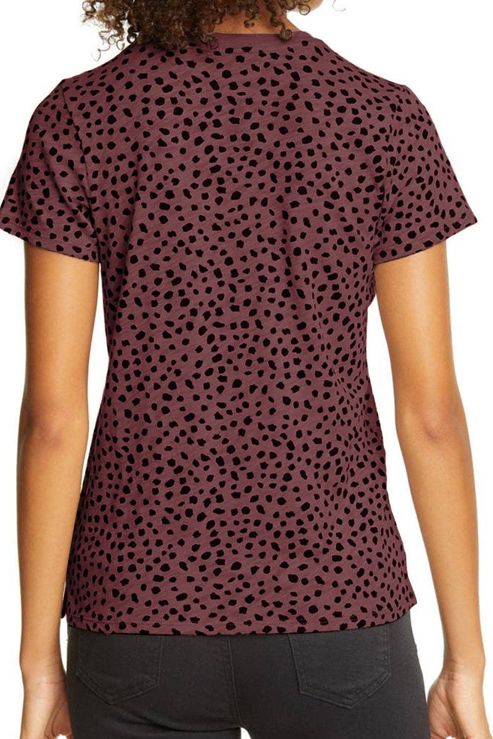 Leopard Print Short Sleeve Spotted Tee T Shirt Top: L / Apricot