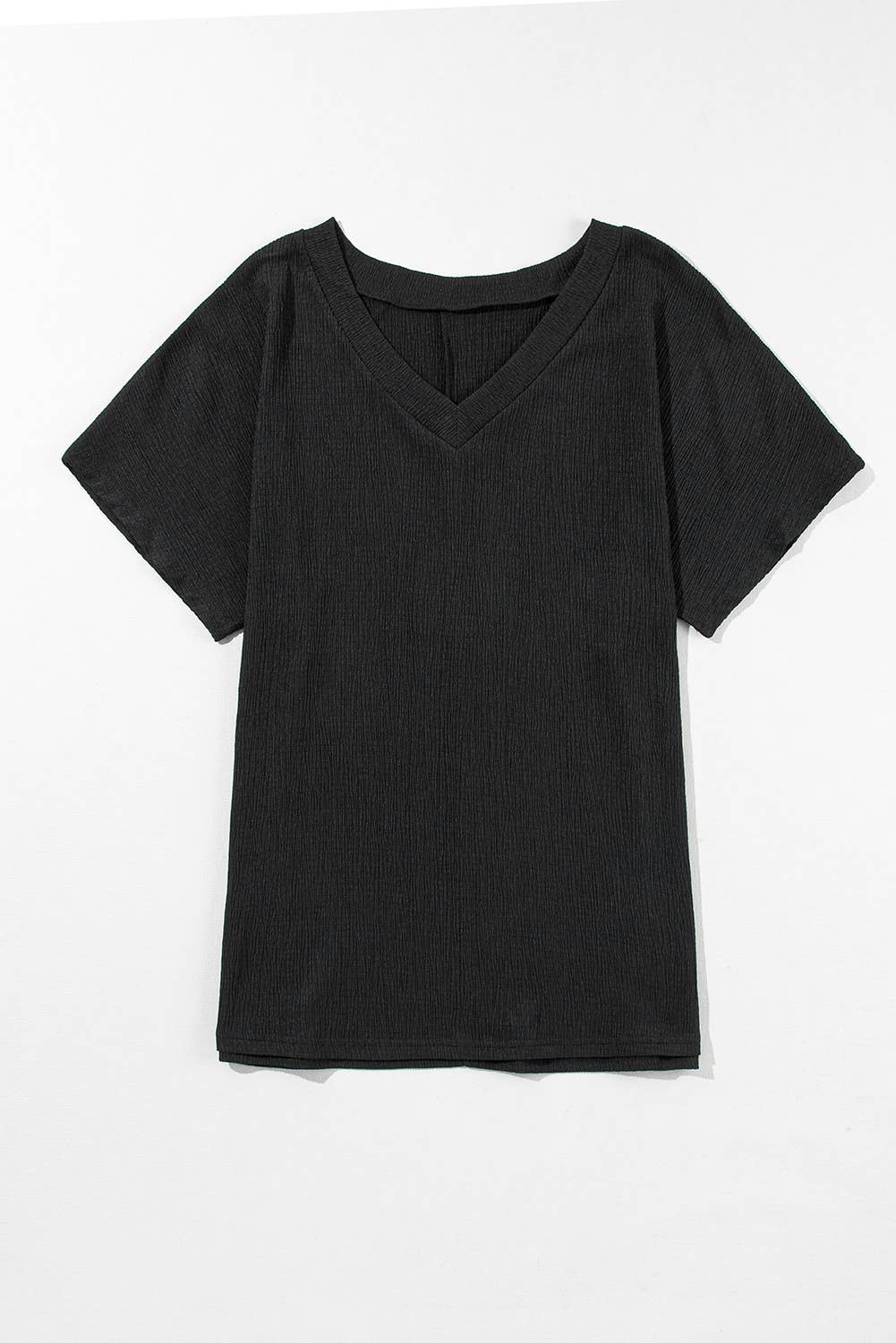 Crinkled Textured Wide Sleeve T Shirt Top: Black / S