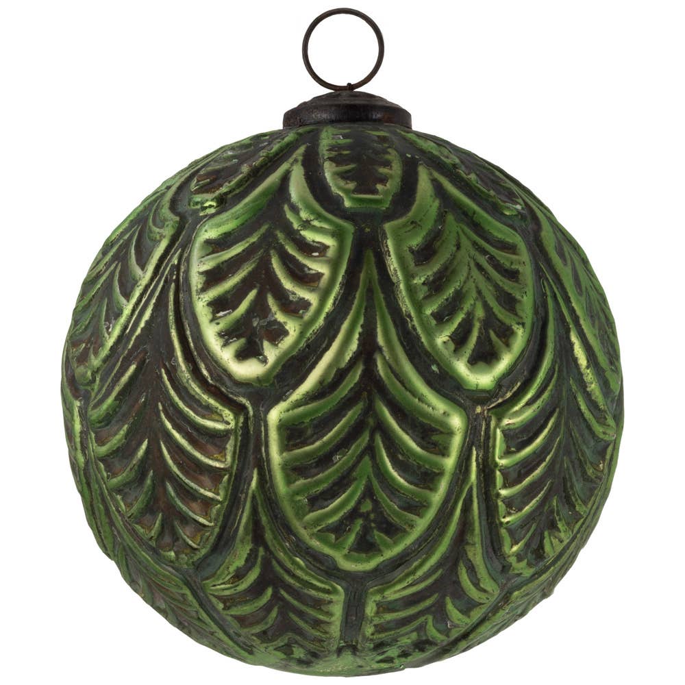 5.5" Dia. Grandeur Green Glass Christmas Ornament