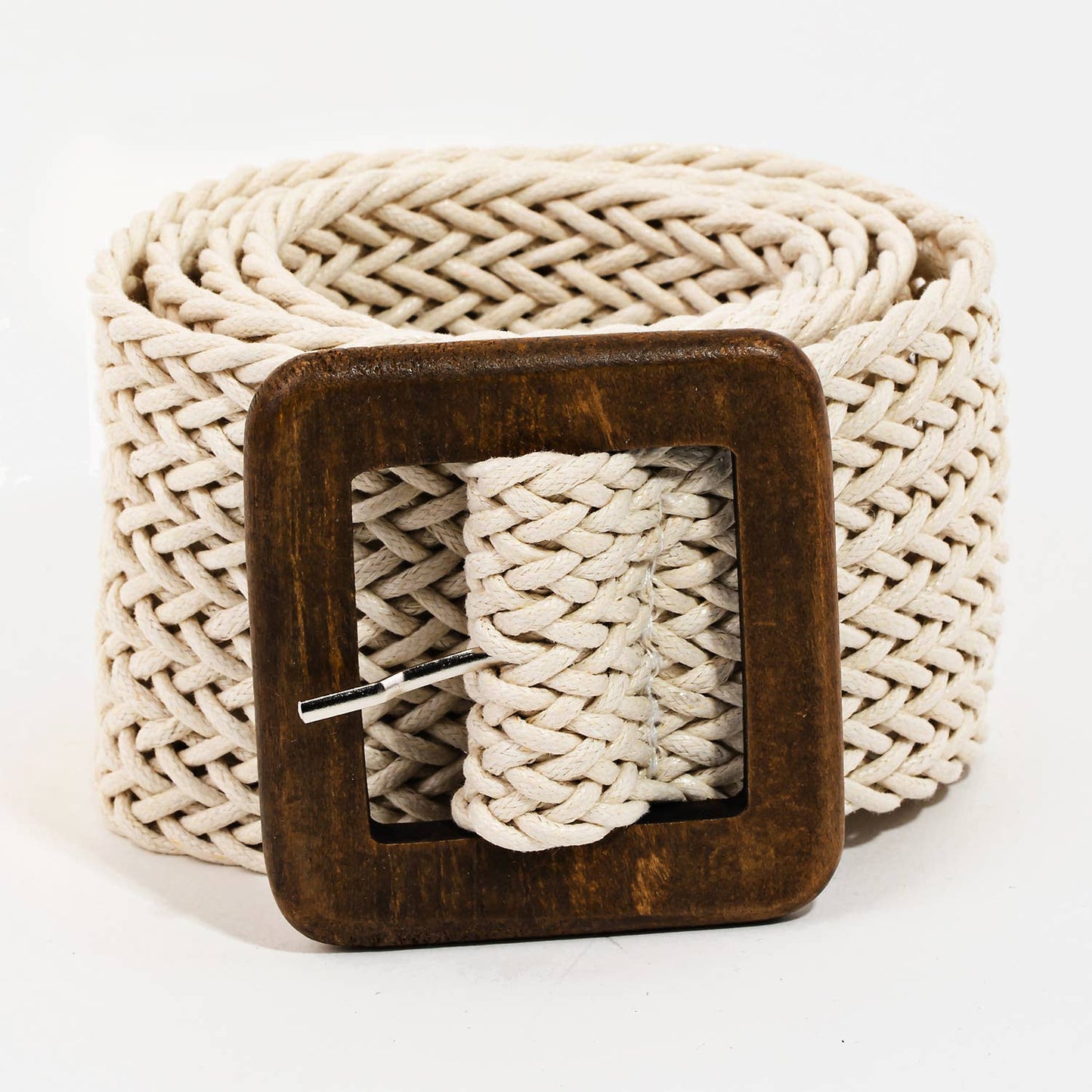 Wooden Square Buckle Braided Belt: BK