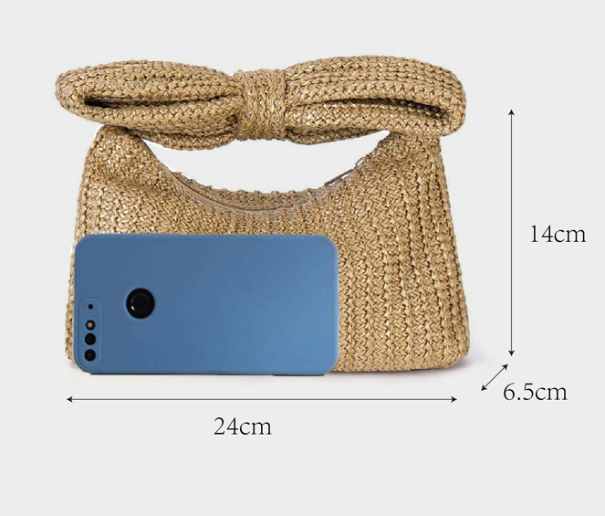 Bow straw handbag small bag clutch bag women's handbag: Mixed color