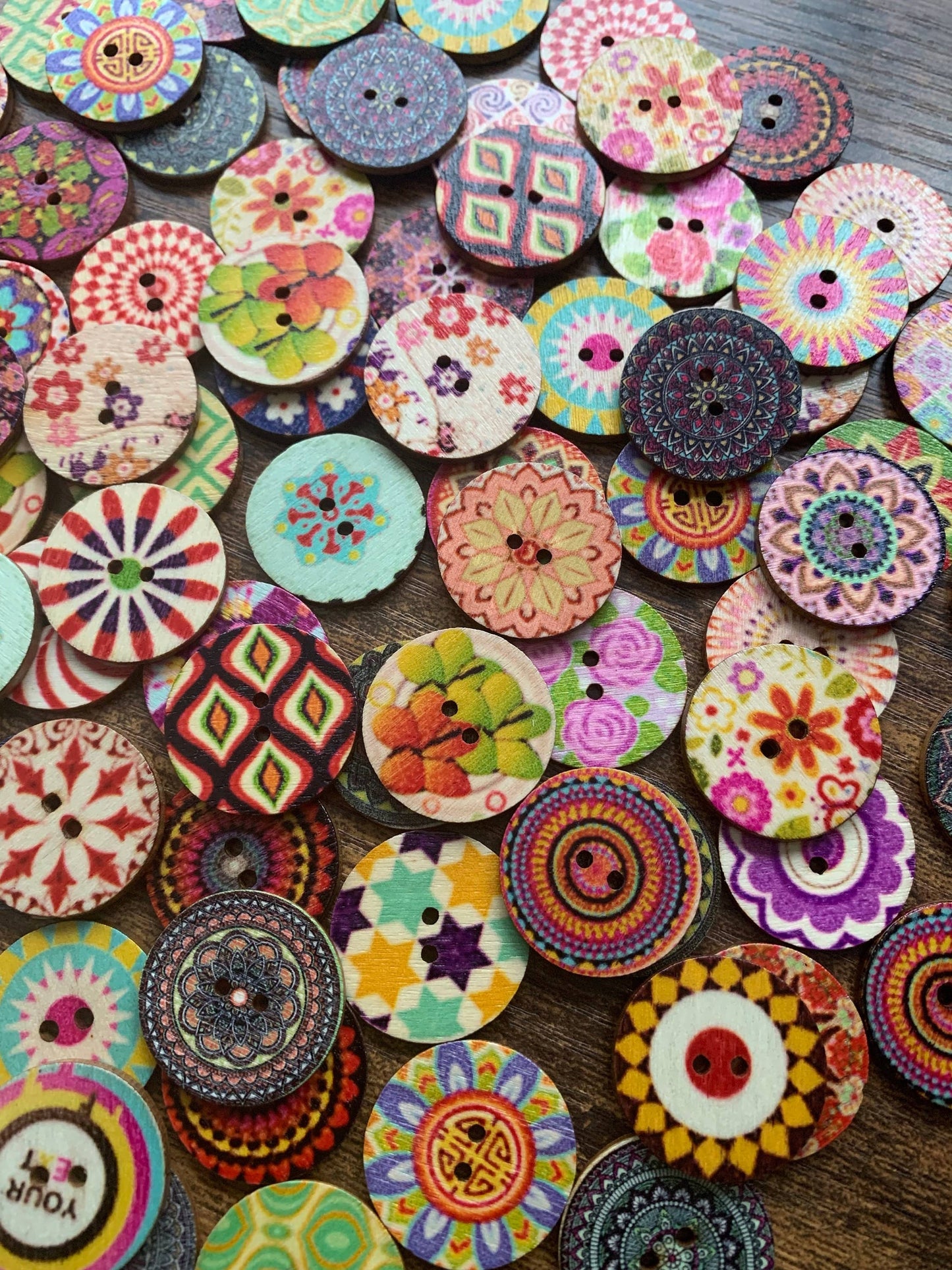 Colorful, Wooden Buttons 1 Inch Size / Craft Supplies, Sewin: 50 Buttons