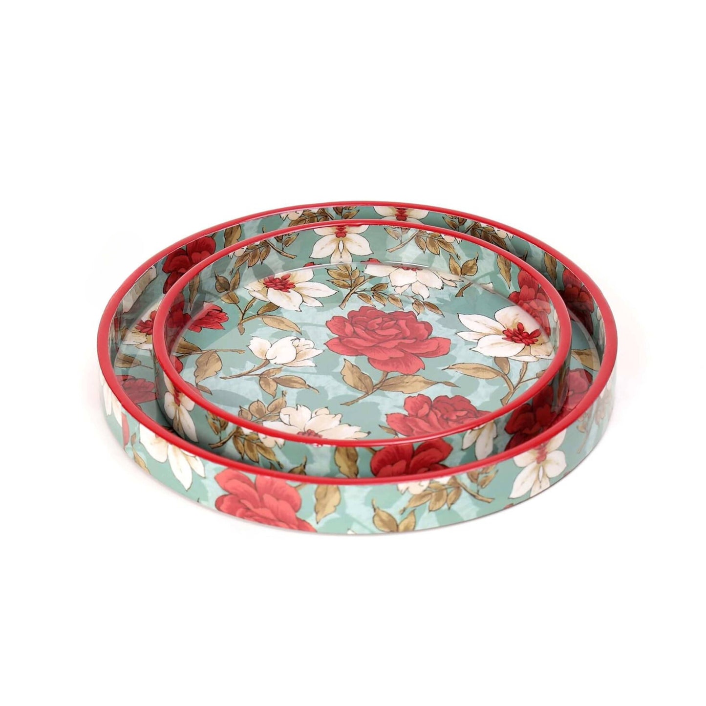 Exquisite Floral Handcrafted Round Decorative Trays Set