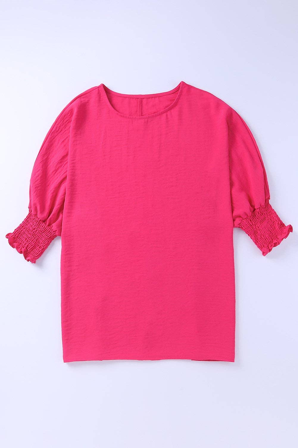 Relaxed Smocked Sleeve Top: Rose Dark Pink / L