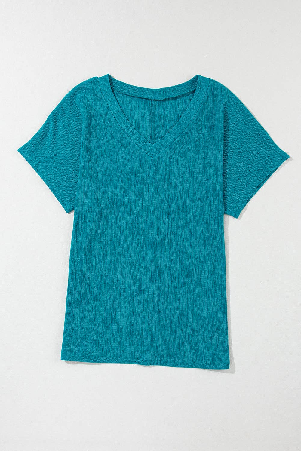 Crinkled Textured Wide Sleeve T Shirt Top: Blue / XL