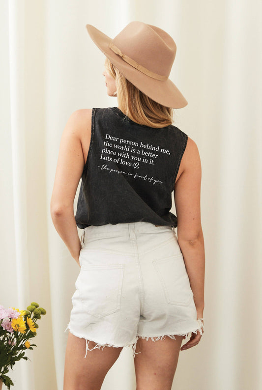BE KIND Front & Back Mineral Graphic Tank Top: MINERAL BLACK / LARGE