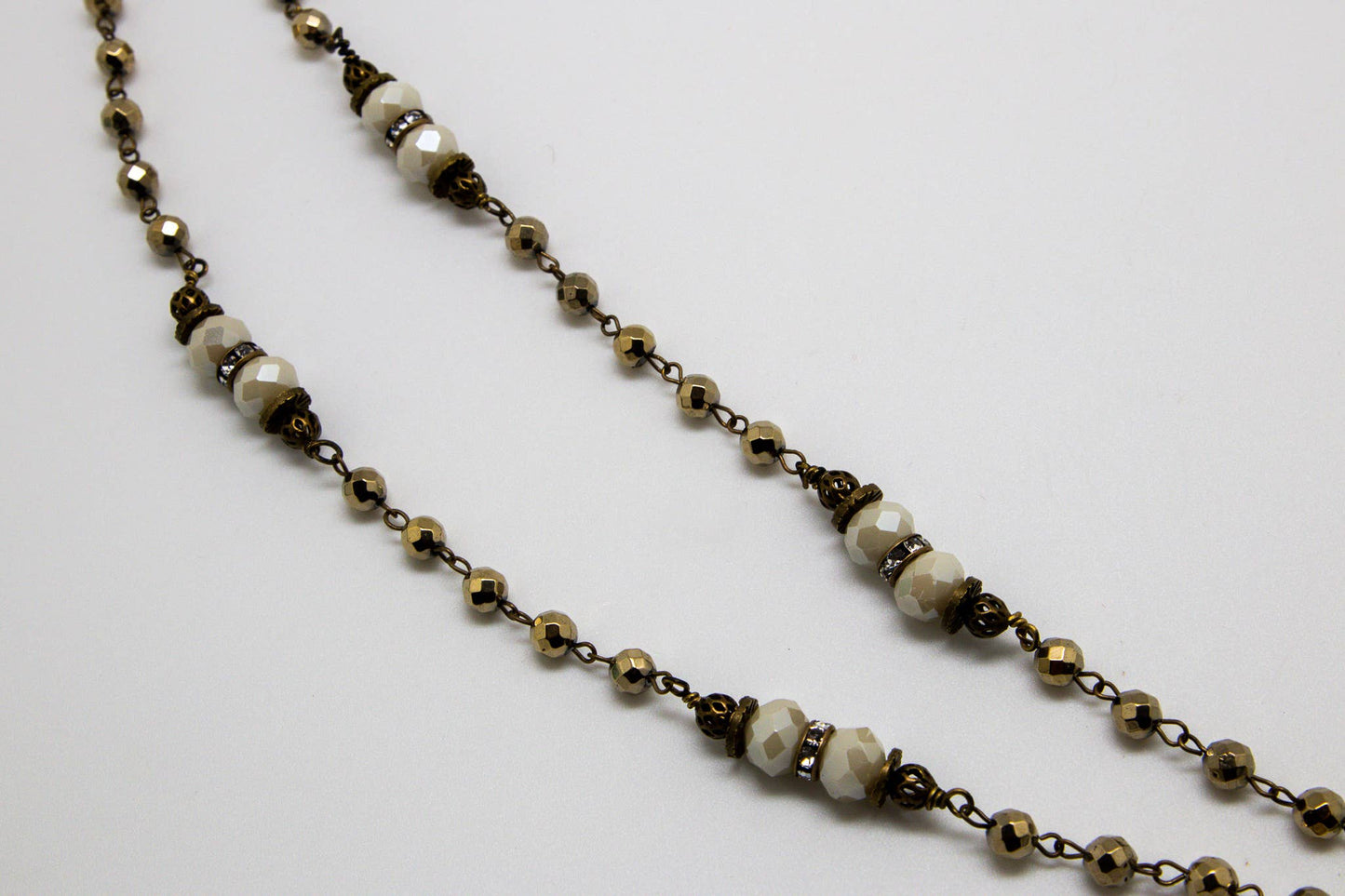 Necklace Long Vintage Gold Hematite Circle Glass Drop