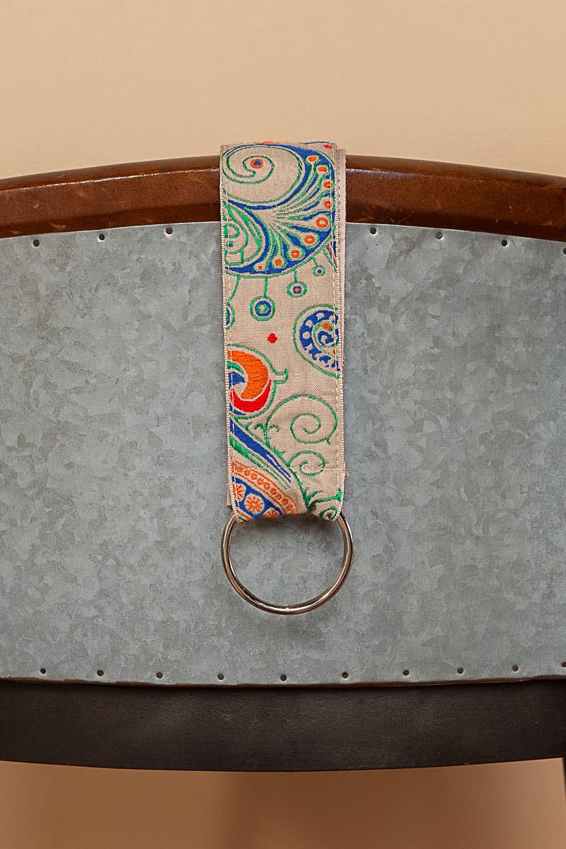 Embroidered patterns ring tie cloth belt: OS / NATURAL/BLUE