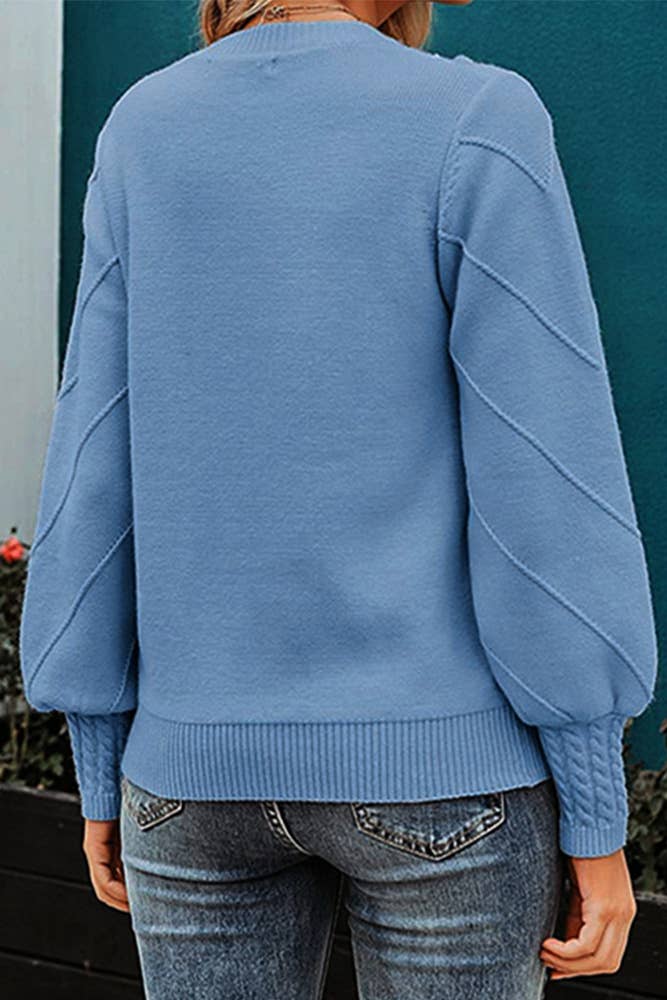 Fall Winter Blue Long Sleeves Knitting Sweater ZK2380: Blue / M