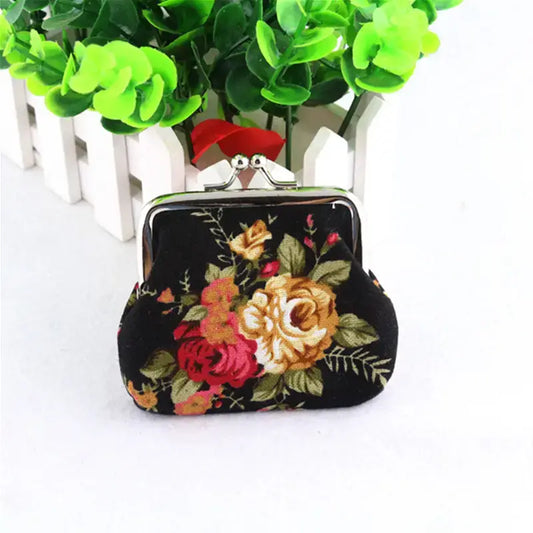 Floral Coin Purse, Cute Small Storage Purse Coins trinkets: Black